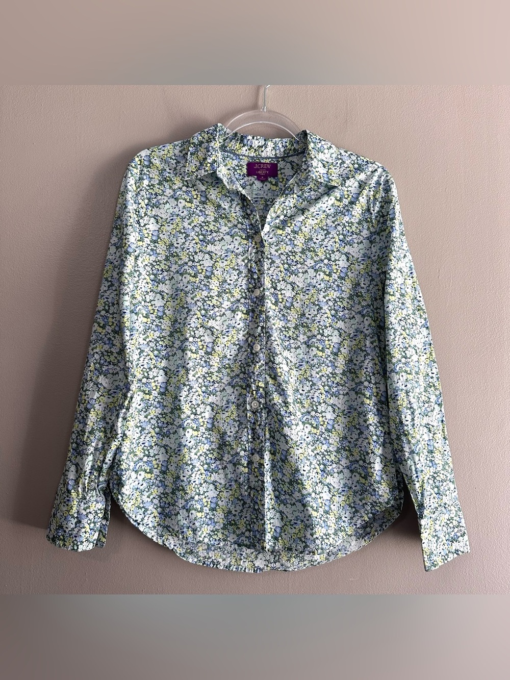 J. Crew Liberty Blue Green Floral Thorpe Hill Slim Cotton Buttondown Womens 8